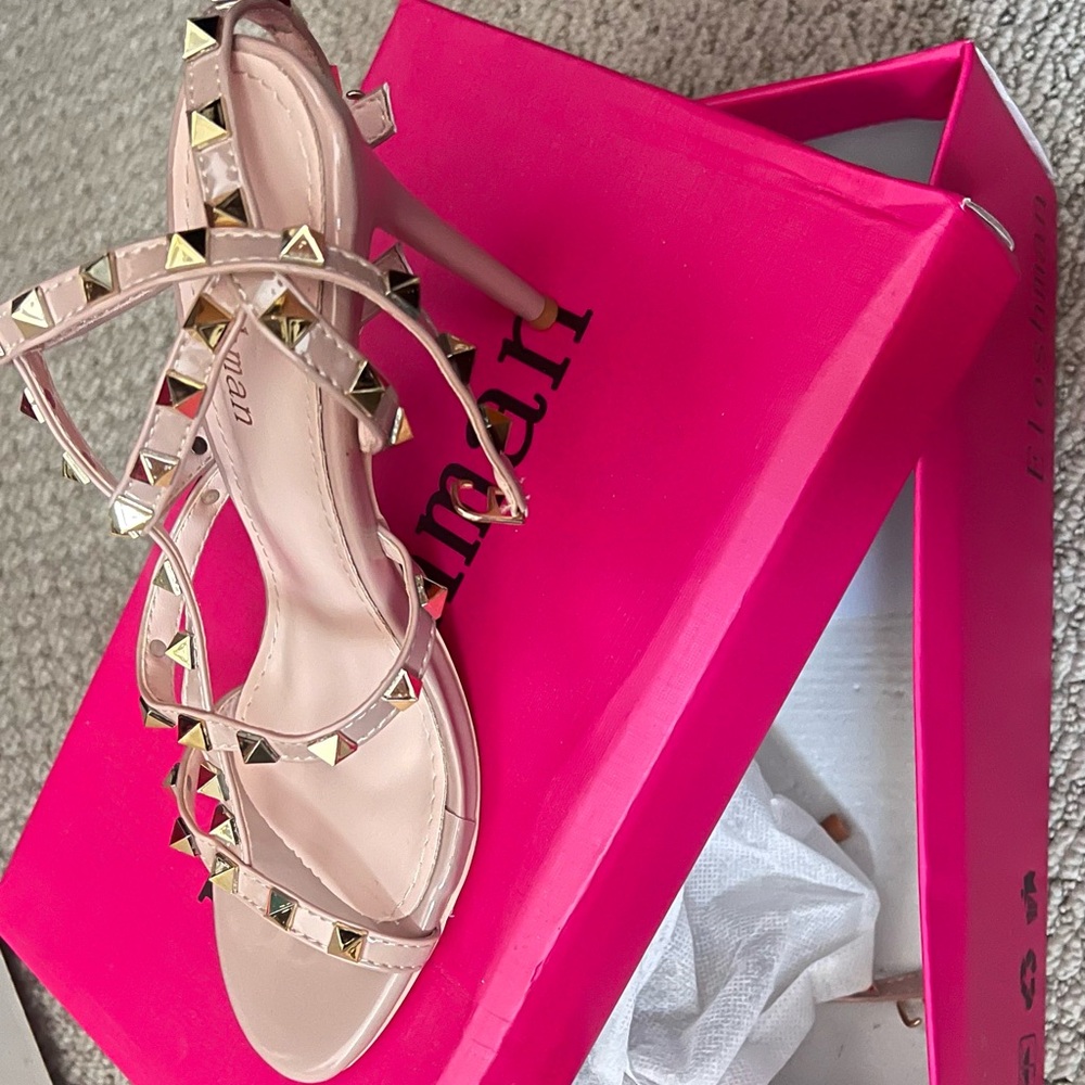 Beige Pink Studded Heels